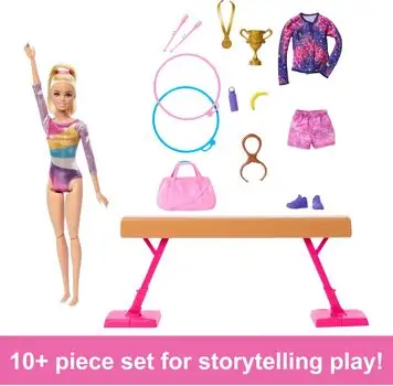 Barbie HRG52 Gymnastics Playset With Blonde Fashion Doll - სათამაშო ბარბის თოჯინა აქსეასუარებით, 4 image