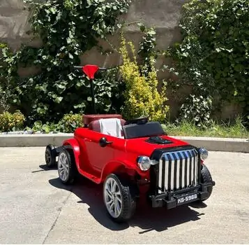 Vintage Electric Car Red  - ელექტრო მანქანა კაუჩუკის საბურავებით და ტყავის სავარძლით