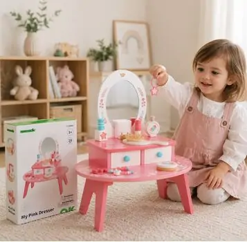 My Pink Wooden Dresser Set With Accsesoriess  - ხის საბავშვო ტრილიაჟი აქსესუარებით