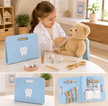 Tooky Toy Educational Dentist Playset - ხის განსავითარებელი სათამაშო სტომატოლოგიური ნაკრები