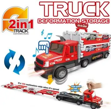 Super Size Red Truck With Cars  - სათამაშო გადამზიდი მანქანა, 4 image