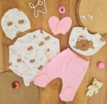 Cute Bear 5 In 1 Set - ჩვილის სამოსის ნაკრები