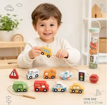 Tooky Toy Lacing Transportation-ძაფზე ასაწყობი ტრანსპორტი