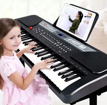 61-Key Electronic Keyboard with Microphone and Music Holder - სათამაშო ელექტრო პიანინო მიკროფონით და ნოტების დასადებით