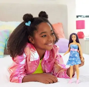 Barbie Doll Fashionista in Denim Butterfly Dress With Pink Belt - ბარბის თოჯინა, 2 image