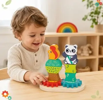 Hi Pando Educational Toy with Wooden Gears Stacking - ხის განსავითარებელი სათამაშო