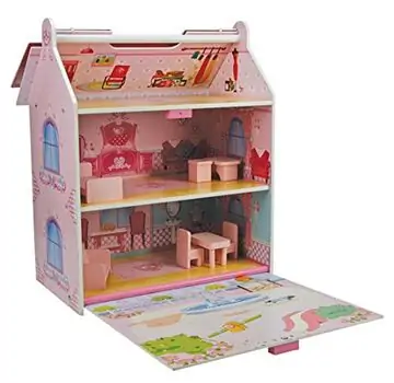 WOODEN PLAYHOUSE WITH ACCESSORIES  ხის სათამაშო თოჯინის სამ სართულიანი სახლი TX1092, 6 image