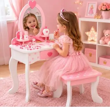 Heart Wooden Dresser Set With Accessiries - ხის საბავშვო ტრილიაჟი აქსესუარებით