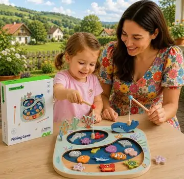Tooky Toy Rockpool Fishing & Balance Game Set- ხის განსავითარებელი სათამაშო სათევზაო ნაკრები