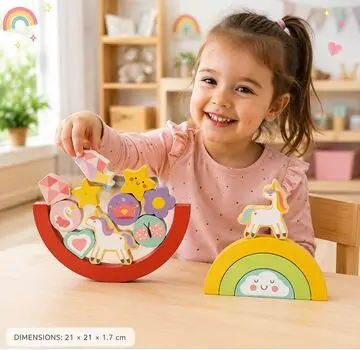 Wooden Unicorn Balance Stacker - ხის უნიქორნის საბალანსო ფაზლი