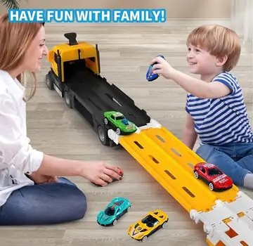 Super Size Yellow Truck With Cars  - სათამაშო გადამზიდი მანქანა, 3 image