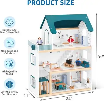 Wooden Doll House With Accsesoriess  - თოჯინის სახლი ავეჯით, 7 image