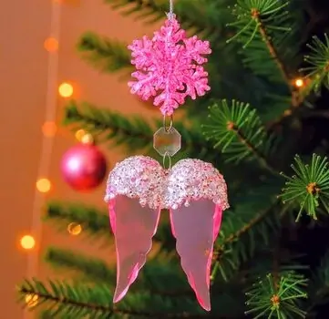 Silver Wing With Snowflake Ornaments Hanging Decoration - ნაძვის ხის სათამაშო