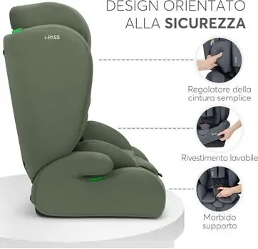 KikkaBoo 76-150 cm i-Pass i-Sizde Army Green - მანქანის სავარძელი (ქარსითი), 5 image
