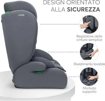 KikkaBoo 76-150 cm i-Pass i-Sizde Grey - მანქანის სავარძელი (ქარსითი), 5 image