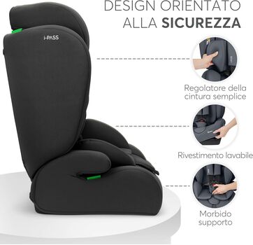 KikkaBoo 76-150 cm i-Pass i-Sizde Black - მანქანის სავარძელი (ქარსითი), 5 image