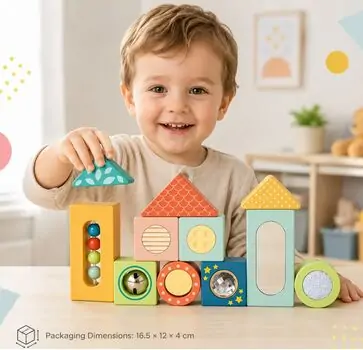 Wooden ​Multifunctional Sensory Block Set - ხის მრავალფუნქციური სენსორული კუბიკების ნაკრები