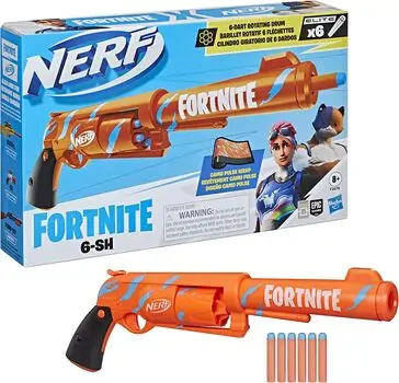 NERF Fortnite 6-SH Dart Blaster Camo Pulse Wrap, Hammer Action Priming HAS-F2678 ბლასტერი რბილი ტყვიებით