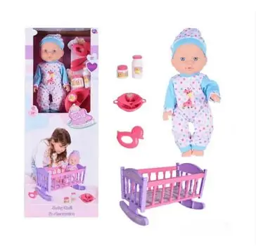 Cute Baby Doll With Crib And Accessory - სათამაშო თოჯინა საწოლით და აქსესუარებით, 2 image