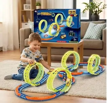Glow Race Track with Four 360° Loops - სათამაშო ოთხ მარყუჟიანი ტრასა, 2 image