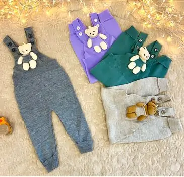Cute Bear Knitted Overalls Grey - საბავშვო ნაქსოვი კომბინიზონი