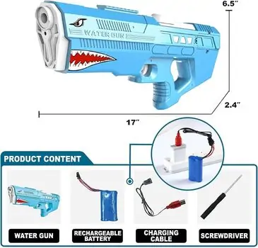 Electric Shark Water Gun 43 CM - სათამაშო წყლის თოფი, 6 image