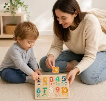 Tooky Toy Hi Pando Number Puzzle Set - ხის  განსავითარებელი სათამაშო ციფრების ფაზლი