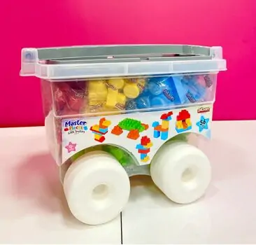 Pilsan-ის სათამაშო კუბიკები 03 575 MASTER BLOCKS W TROLLEY  ( grey) 56 PCS