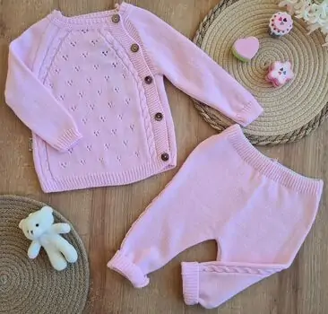 Cute Knitted 2 In 1 Set Pink საბავშვო ნაქსოვი ტანსაცმლის ორეული