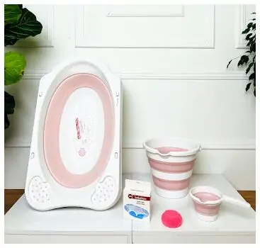 Bebekevi Foldable ButhTub Set Pink დასაკეცი აბაზანის კომპლექტი, 2 image