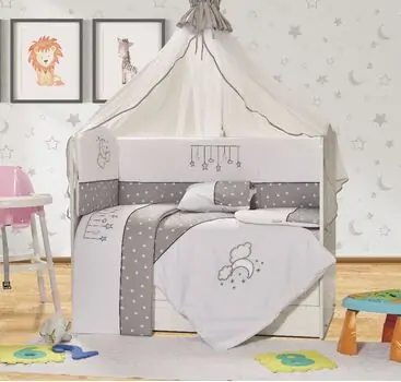 Star Sleeping Set for cribs Grey ახალშობილის საწოლის თეთრეული