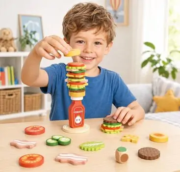 Wooden Hamburger Balance Game - ხის სათამაშო ჰამბურგერის ბალანსი