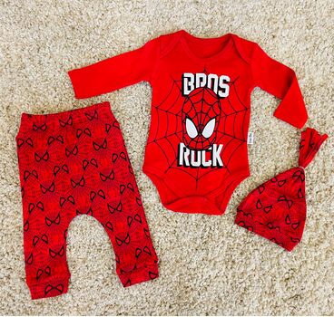 Spiderman Bros Rock Red 3in1 ახალშობილის ტანსაცმლის ნაკრები POLİFONİ 1230, ზომა: 6-9 თვე