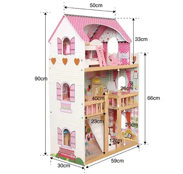 Kids Deluxe Wooden Dollhouse with Strong and Sturdy Design HX001 Pink თოჯინის ხის სახლი ავეჯით, 7 image