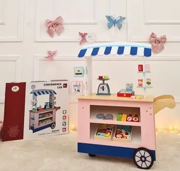 Supermarket With Set Of Products - ხის სათამაშო დახლი-მაღაზია