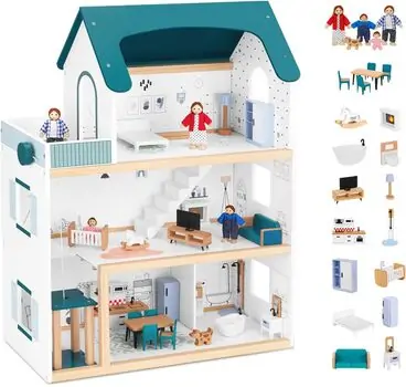 Wooden Doll House With Accsesoriess  - თოჯინის სახლი ავეჯით, 3 image