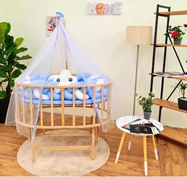 Bebeconfor Amedan Natural Color Basket Cradle With Blue Bumper ახალშობილის საწოლი