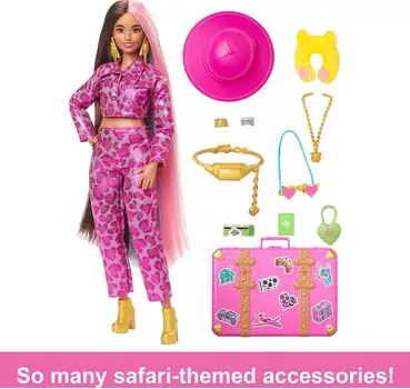 Barbie Extra HPT48 Travel With Safari Fashion - სათამაშო ბარბის თოჯინა აქსესუარებით, 7 image