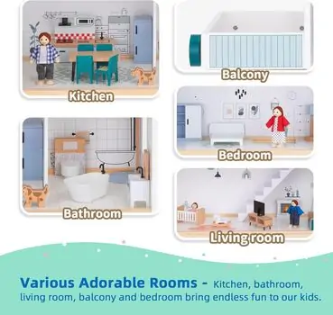 Wooden Doll House With Accsesoriess  - თოჯინის სახლი ავეჯით, 7 image