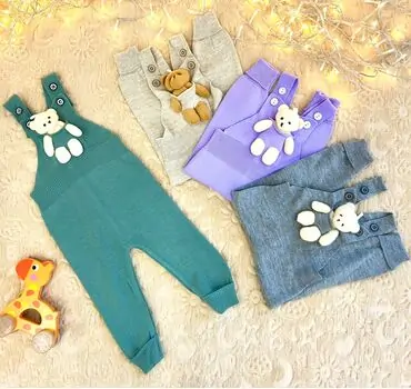 Cute Bear Knitted Overalls Green  - საბავშვო ნაქსოვი კომბინიზონი