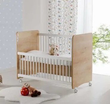 Baby When Wood Color Wheeled Bedside Cradle ახალშობილის საწოლი