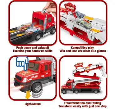 Super Size Red Truck With Cars  - სათამაშო გადამზიდი მანქანა, 5 image