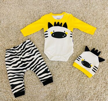 Little Zebra, Yellow, 3in1 ახალშობილის ტანსაცმლის ნაკრები MİNİWORLD 15511, ზომა: 6-9 თვე