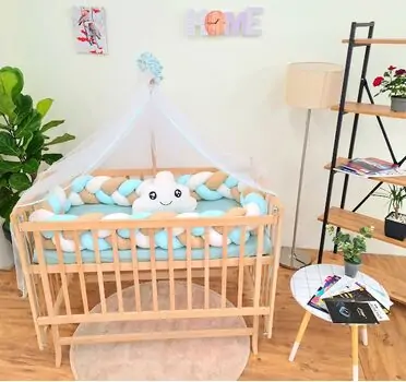 Bebeconfor NATURAL ELYEZA WITH MINT-WHITE-BROWN BUMPER ახალშობილის საწოლის კომპლექტი