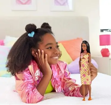 Barbie Doll Fashionista in Checkered Flower Midi Dres - ბარბის თოჯინა, 2 image