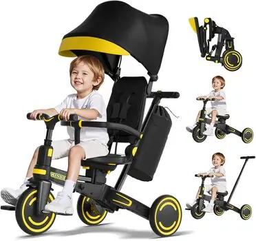 Flash Foldable Tricycle Yellow - სასეირნო დასაკეცი ველო-ეტლი