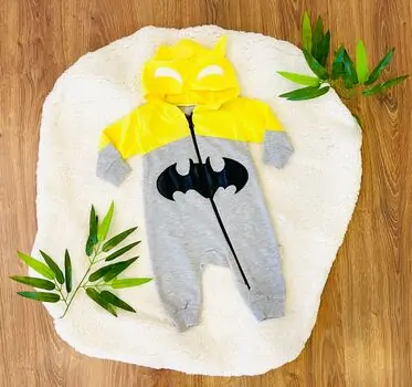 MURATBABY Batman Romper Yellow 5834 ჩვილის რომპერი კაპიუშონით