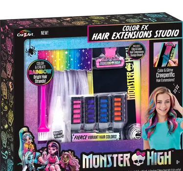 Cra-Z-Art Monster High Monster FX Hair Extension Studio თმის აქსესუარების ნაკრები