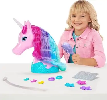 Barbie HMD83 Colorful Unicorn Hair Styling Head - სათამაშო უნიქორნი აქსესუარებით, 4 image