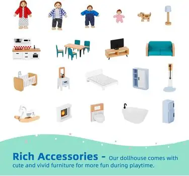 Wooden Doll House With Accsesoriess  - თოჯინის სახლი ავეჯით, 8 image